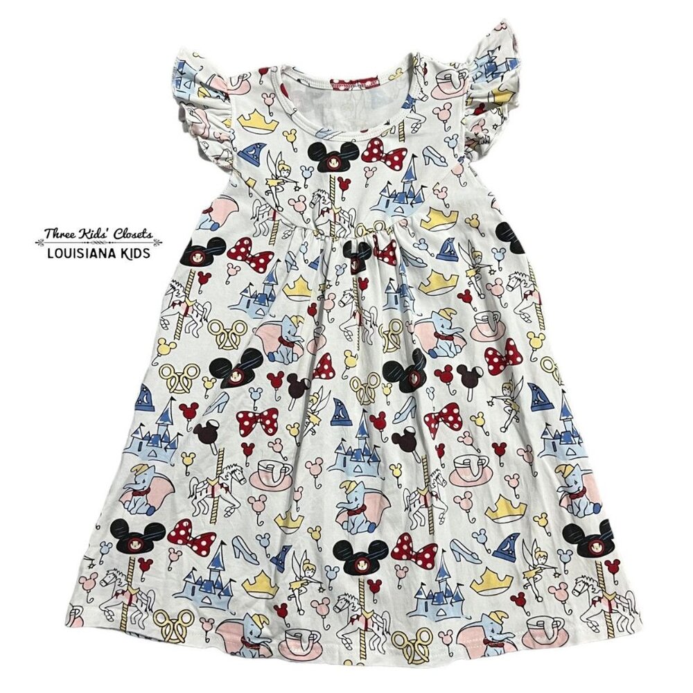 Disney World Print Sz 110 (4-5Y) Cotton Dress
